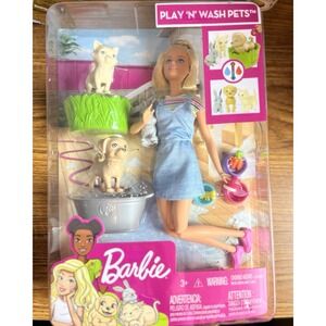 Barbie Play 'N Wash Pets Doll & Dog Cat Bunny NIB